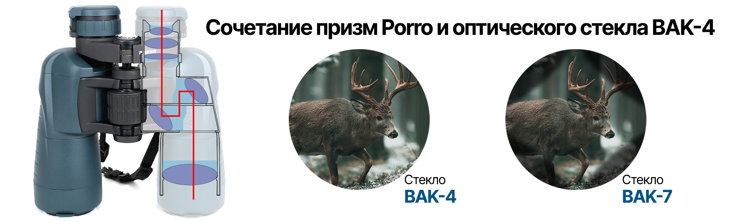 Призмы Porro и стекло BAK-4 бинокля ARKON 20x50