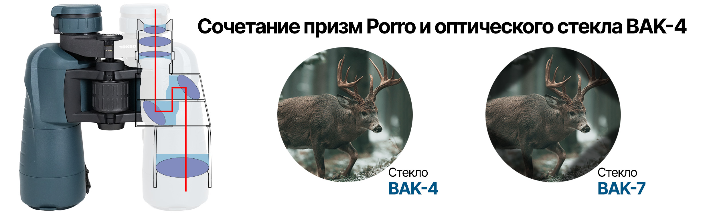 Призмы Porro и стекло BAK-4 бинокля ARKON 20x50